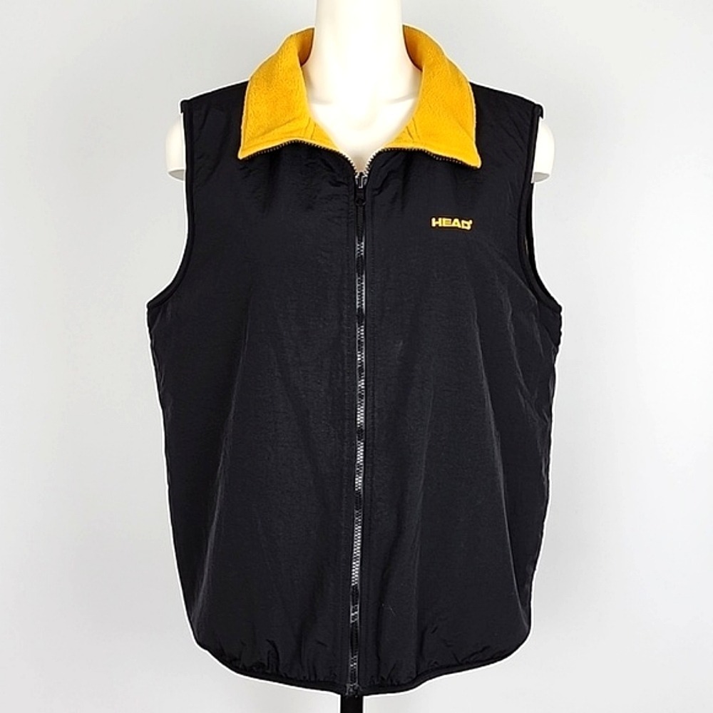HEAD Women's Reversible Zip Up Vest Black  Yellow Fleece Pockets Size XL